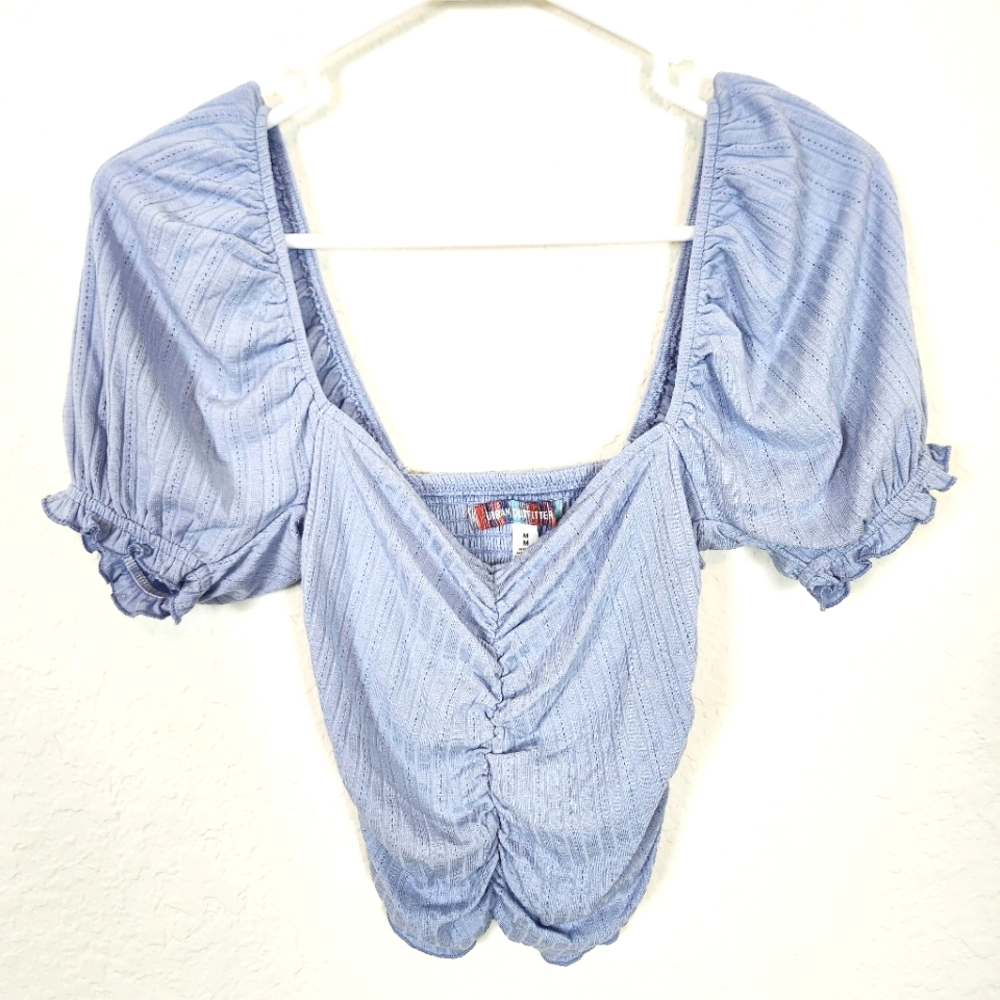 Urban Outfitters | Cropped Eyelet Top Blue Medium